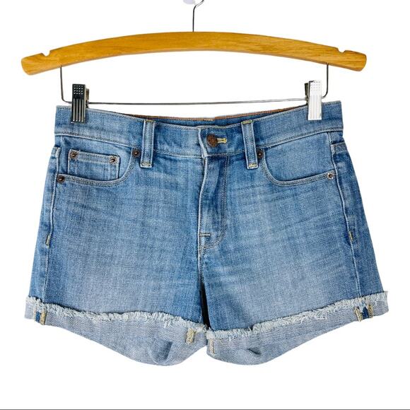 J. Crew Pants - J. Crew blue stretch cutoff cuffed denim jean shorts 24